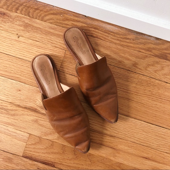 Madewell Shoes - Madewell Gemma Cognac Leather Mule Pointy-Toe Slide-On Shoes